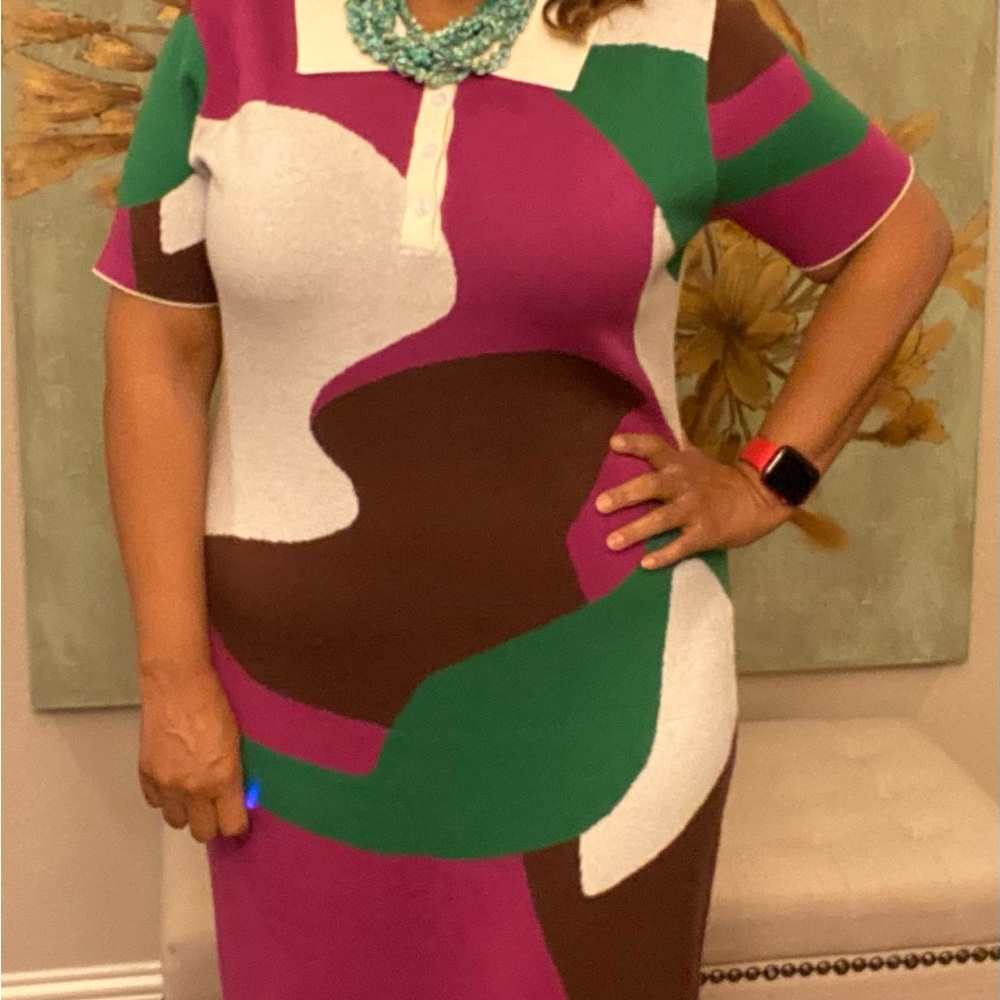 Colorful Abstract Patterned Midi Dress - Picture 4 of 7